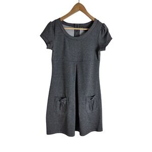 En Focus Gray Knit Short Sleeve Shift Dress with Bow Pockets 8P Dark Academia